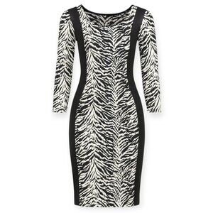 Zebra Print Bodycon Dress with Long Sleeves and Slimming Side Panels